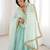 Sea green faux georgette anarkali gown set with kota check dupatta