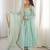 Sea green faux georgette anarkali gown set with kota check dupatta