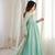 Sea green faux georgette anarkali gown set with kota check dupatta