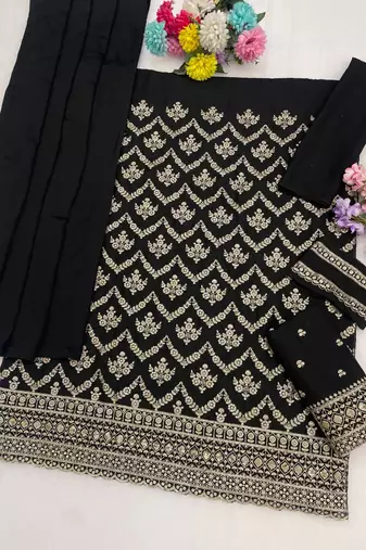 Black chinon embroidered salwar suit with chinon silk dupatta