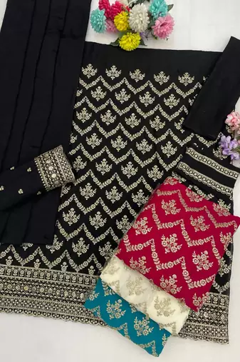 Black chinon embroidered salwar suit with chinon silk dupatta