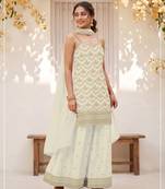 Ivory chinon embroidered salwar suit with chinon silk dupatta