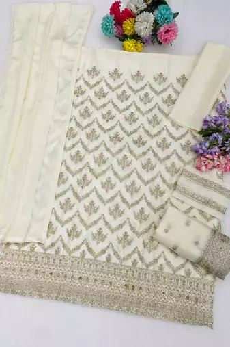 Ivory chinon embroidered salwar suit with chinon silk dupatta
