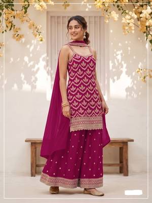 Rani pink chinon embroidered salwar suit with chinon silk dupatta 1