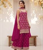 Rani pink chinon embroidered salwar suit with chinon silk dupatta