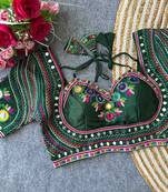 Green navratri special italian silkblend mumtaz blouse with real multi mirror work