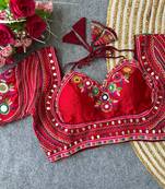 Red navratri special italian silkblend mumtaz blouse with real multi mirror work
