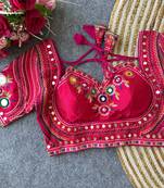 Rani pink navratri special italian silkblend mumtaz blouse with real multi mirror work