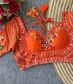 Orange navratri special italian silkblend mumtaz blouse with real multi mirror work
