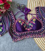 Purple navratri special italian silkblend mumtaz blouse with real multi mirror work