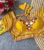 Yellow navratri special italian silkblend mumtaz blouse with real multi mirror work