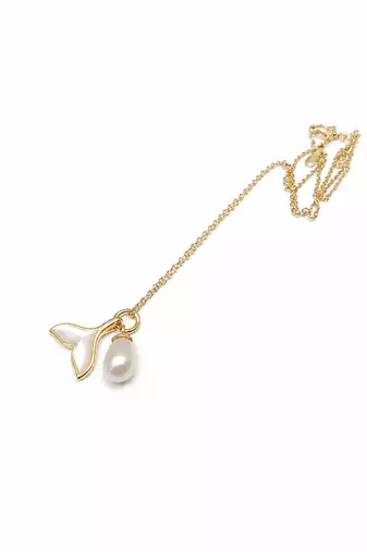 Mermaid tail pearl pendant necklace, gold-tone chain