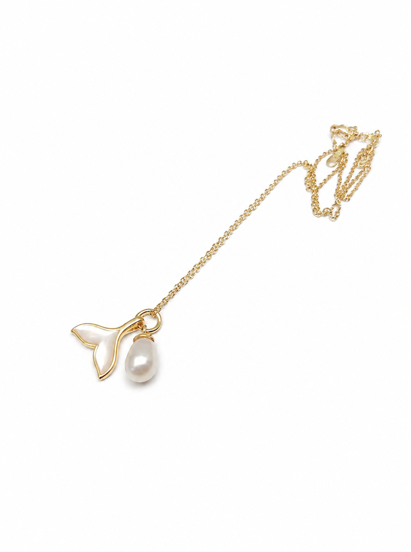 Mermaid tail pearl pendant necklace, gold-tone chain