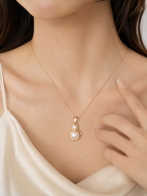 Double pearl pendant necklace with crystal charm, gold-tone 2