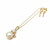 Double pearl pendant necklace with crystal charm, gold-tone