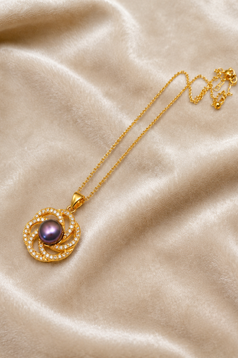 Purple freshwater pearl pendant necklace with gold-tone chain