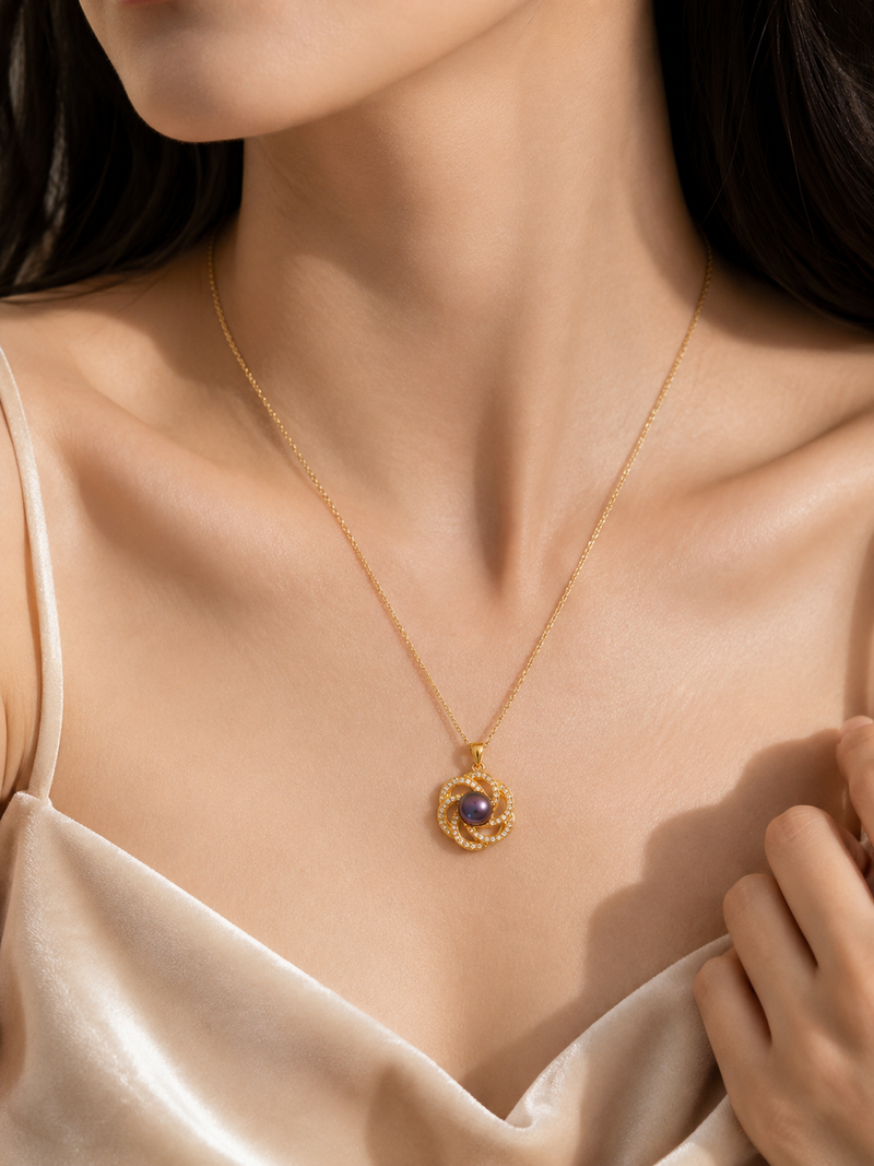 Purple freshwater pearl pendant necklace with gold-tone chain