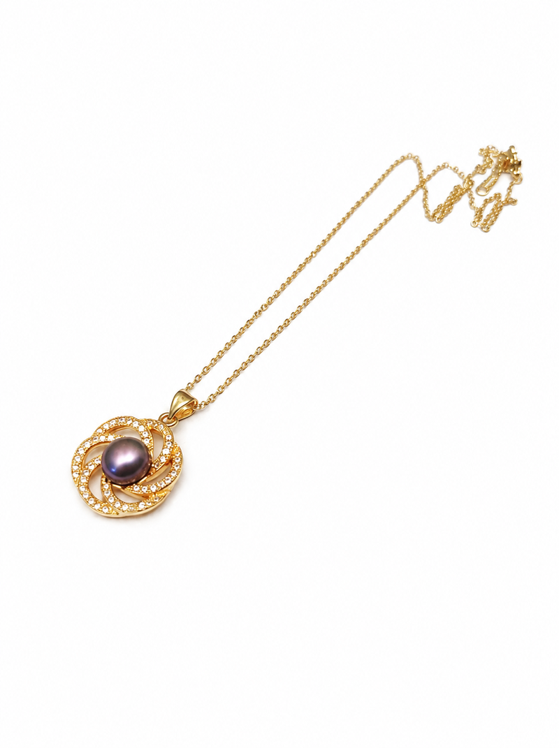 Purple freshwater pearl pendant necklace with gold-tone chain