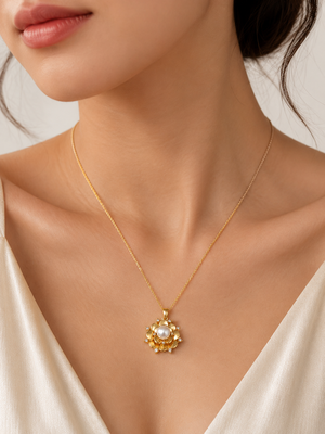Gold-tone floral pearl pendant necklace with crystal accents 2