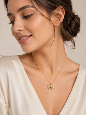 Pearl cluster pendant necklace with gold-tone chain 2