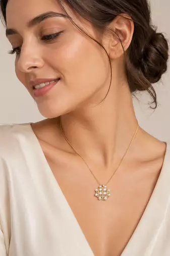 Pearl cluster pendant necklace with gold-tone chain