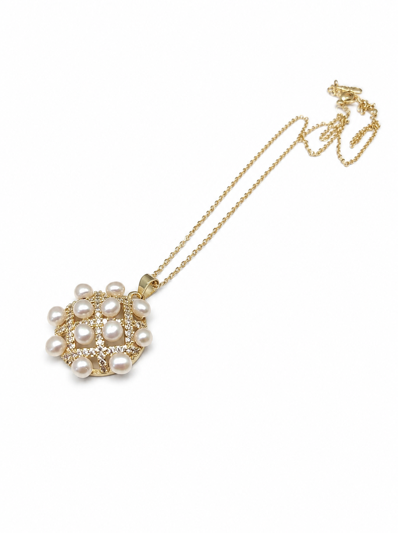 Pearl cluster pendant necklace with gold-tone chain