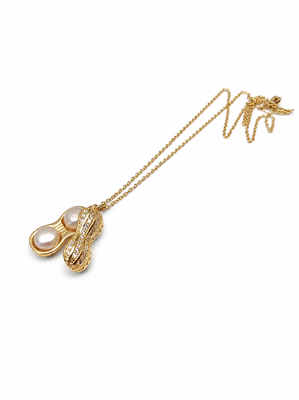 Pearl & crystal peanut shape pendant necklace, gold tone 3