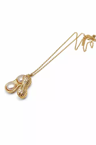 Pearl & crystal peanut shape pendant necklace, gold tone