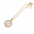 Round mother of pearl pendant necklace with cz halo, gold