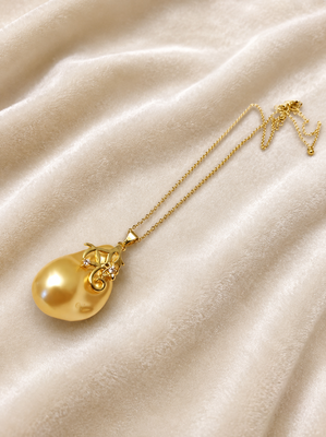 Golden south sea baroque pearl pendant necklace with gold chain 1