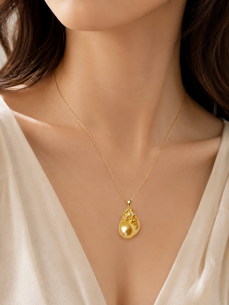 Golden south sea baroque pearl pendant necklace with gold chain