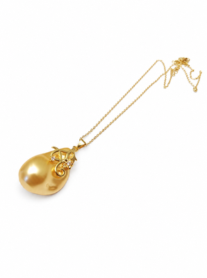 Golden south sea baroque pearl pendant necklace with gold chain 3