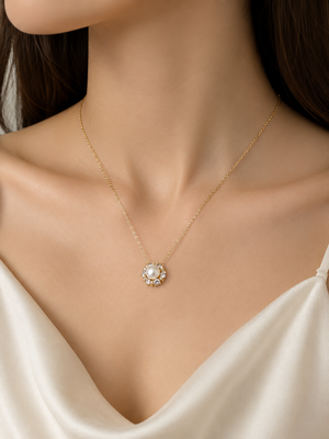 Pearl pendant necklace with crystal halo, gold-tone chain 2