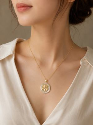 Tree of life round pendant necklace with mother of pearl 2