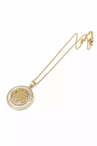 Tree of life round pendant necklace with mother of pearl