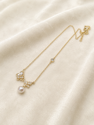 Gold-tone butterfly crystal pearl drop pendant necklace 1