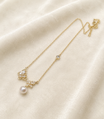 Gold-tone butterfly crystal pearl drop pendant necklace