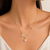 Gold-tone butterfly crystal pearl drop pendant necklace