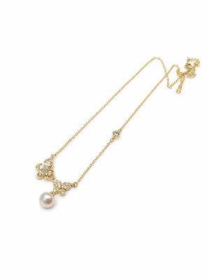 Gold-tone butterfly crystal pearl drop pendant necklace 3