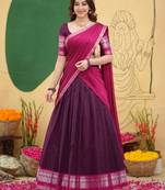 Women's New Stylish Elegant Wine and Pink silk blend Half Saree for Women