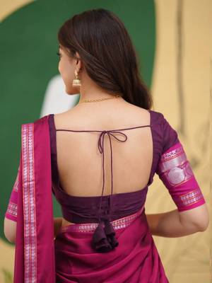 Women's New Stylish Elegant Wine and Pink silk blend Half Saree for Women 3