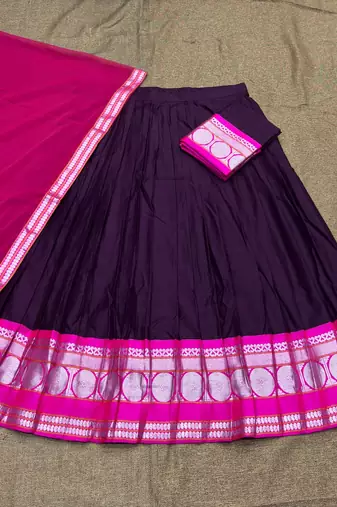 Women's New Stylish Elegant Wine and Pink silk blend Half Saree for Women