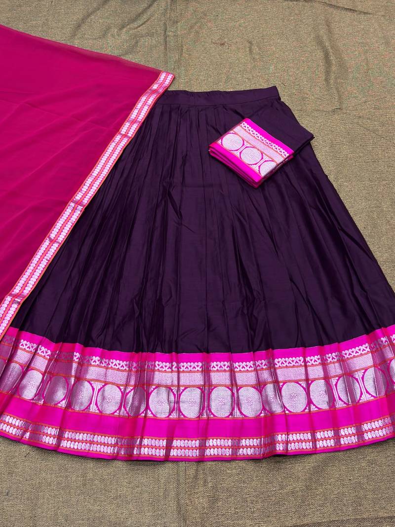 Women's New Stylish Elegant Wine and Pink silk blend Half Saree for Women