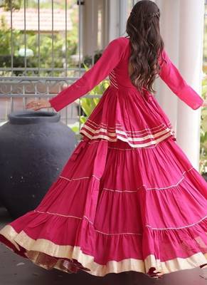 Rani Pink Cotton Gota Patti Peplum Top with Flared Tiered Sharara Suit 3