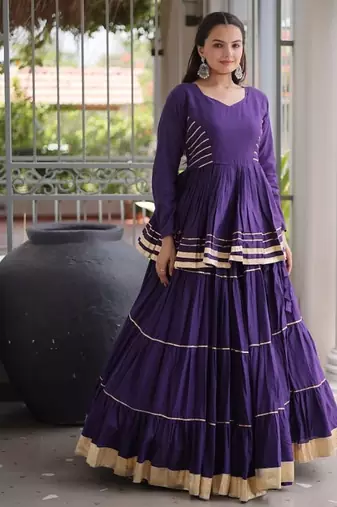 Jambli Cotton Gota Patti Peplum Top with Flared Tiered Sharara Suit