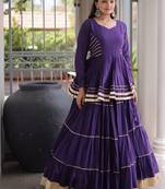 Jambli Cotton Gota Patti Peplum Top with Flared Tiered Sharara Suit