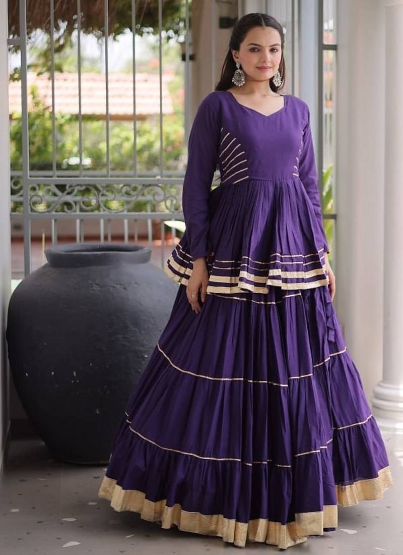 Jambli Cotton Gota Patti Peplum Top with Flared Tiered Sharara Suit