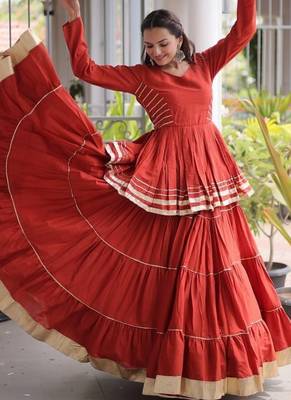 Orange Cotton Gota Patti Peplum Top with Flared Tiered Sharara Suit 3