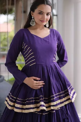 Jambli Cotton Gota Patti Peplum Top with Flared Tiered Sharara Suit