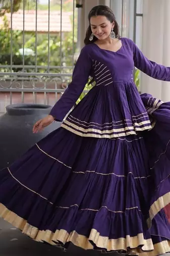 Jambli Cotton Gota Patti Peplum Top with Flared Tiered Sharara Suit
